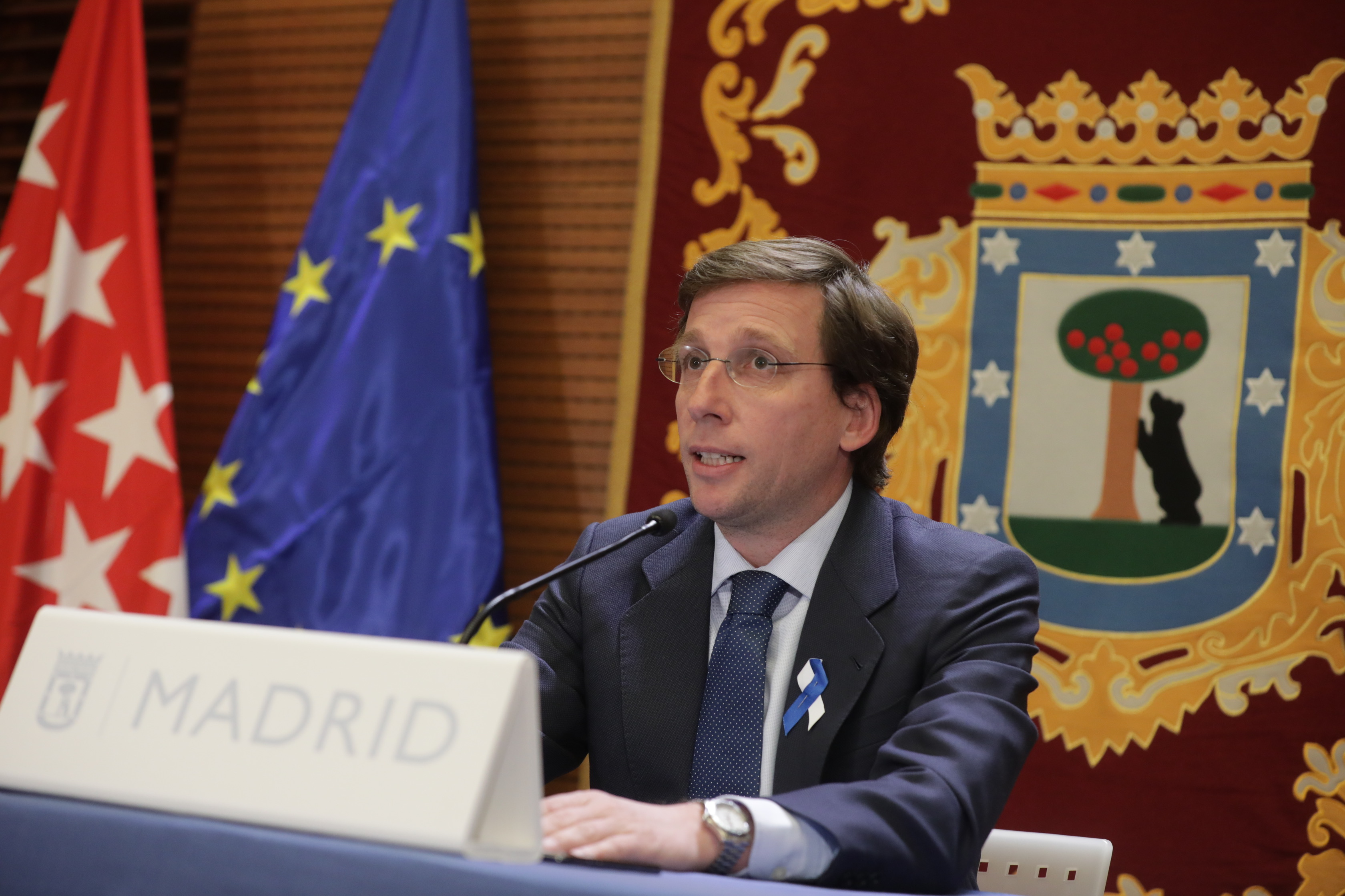 El alcalde de Madrid, José Luis Martínez-Almedia, durante la rueda de prensa de la Junta de Gobierno